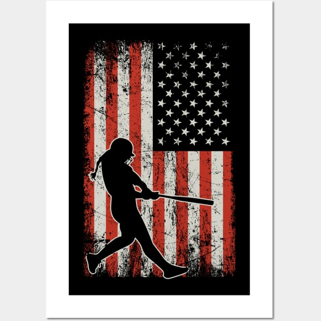 USA Flag Softball Player Wall Art by ryanjaycruz